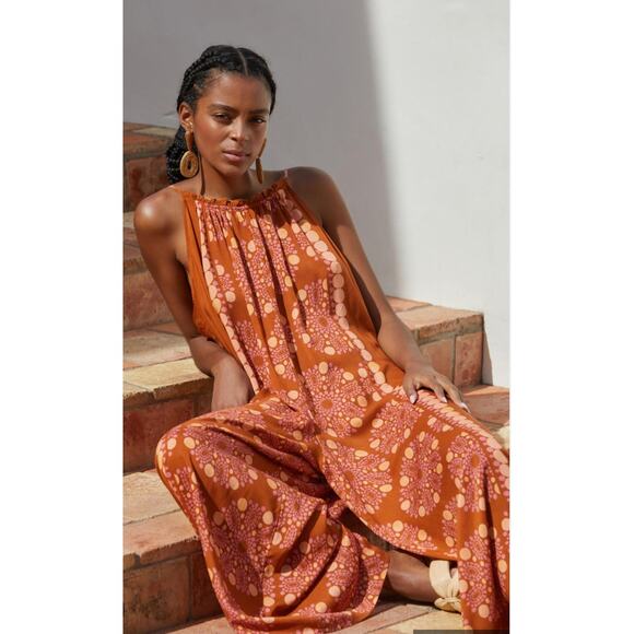 Anthropologie rust orange polka dot jumpsuit - Picture 1 of 5